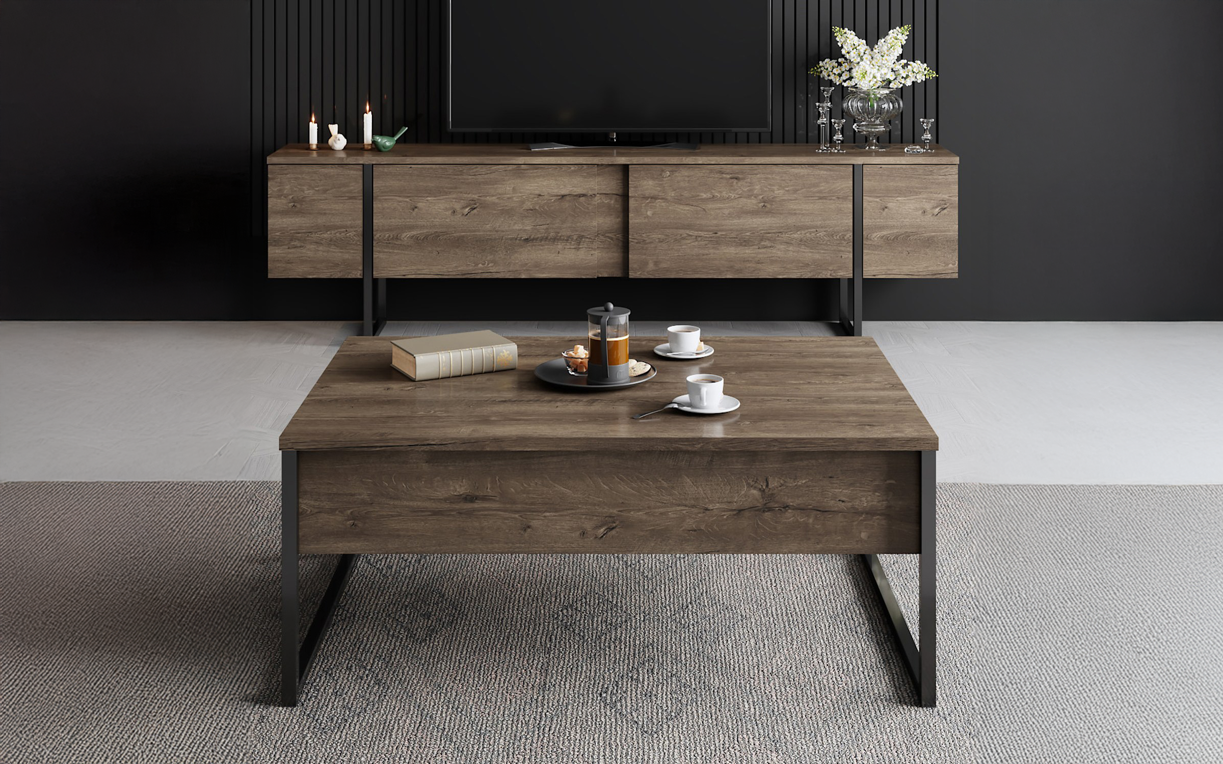 Coffee table Larso, walnut + black  3